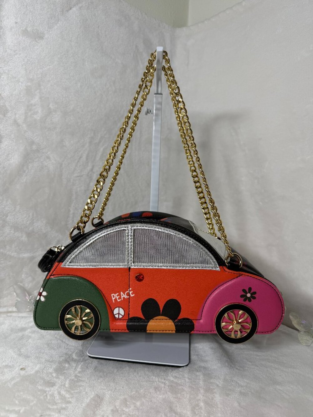 Retro Peace Car Handbag – Colorful 60s Style – New Without Tag